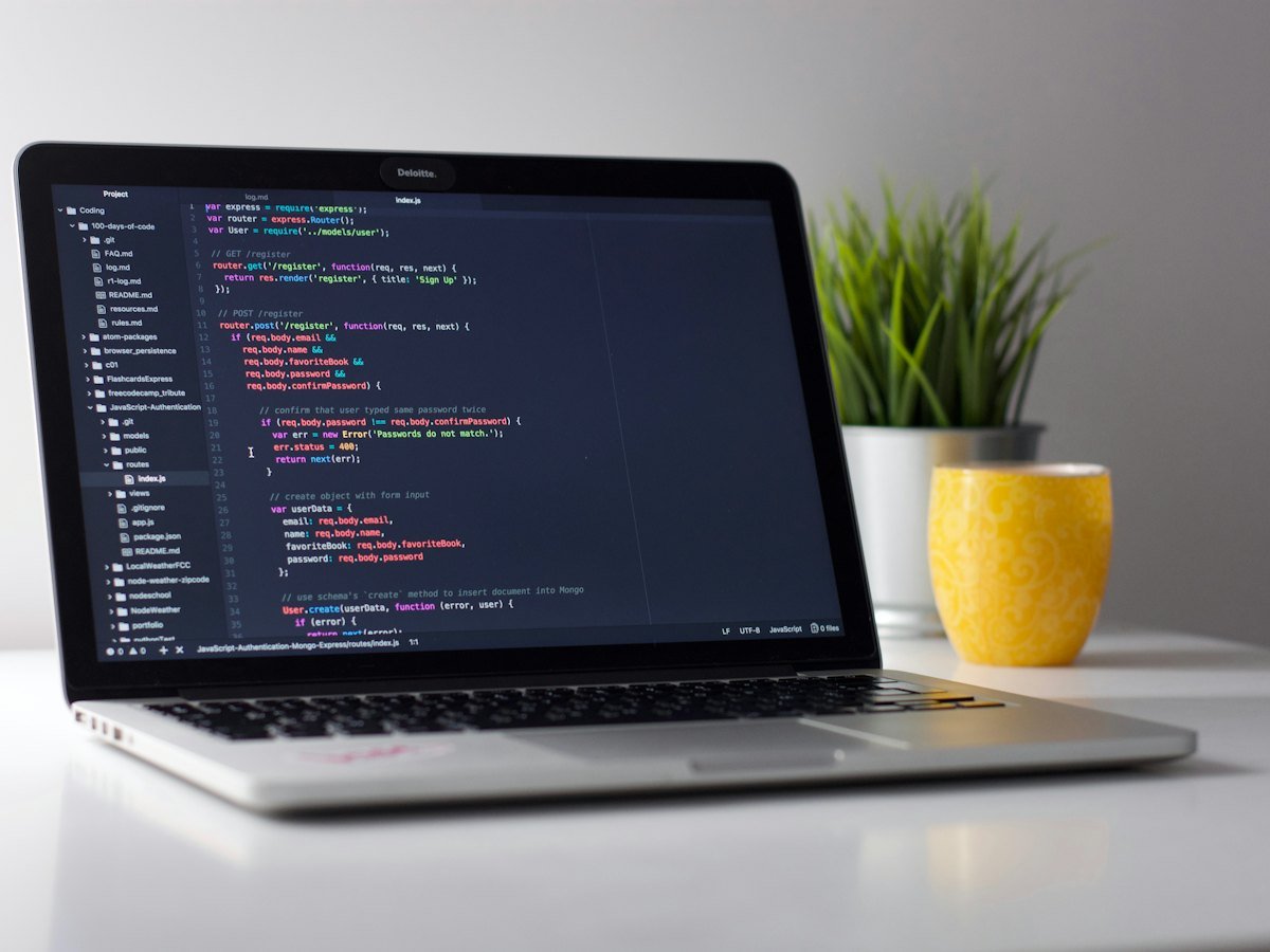 Clean, modern code on a laptop in our studio