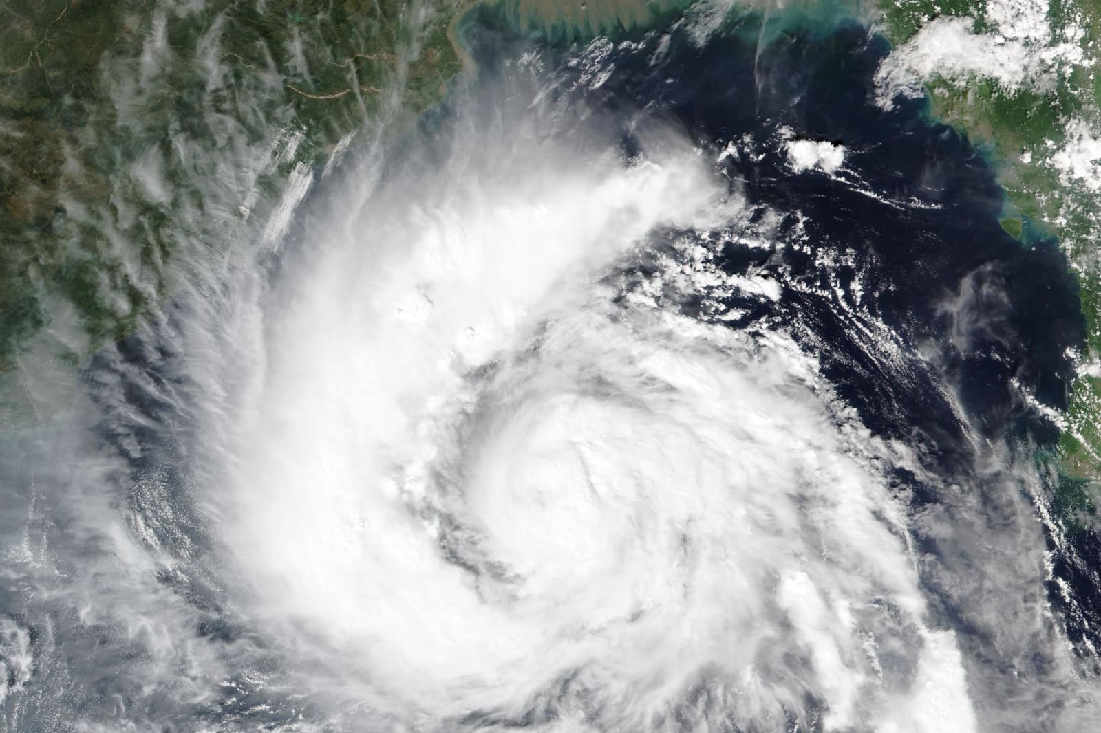 Satellite image of Cyclone Arnab, a large spiral of cloud over the Bay of Bengal, on 26 October 2026