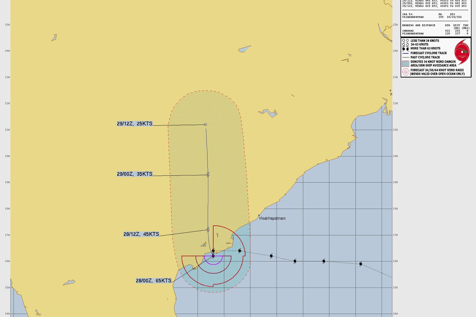 Official forecast map showing the expected path of Cyclone Arnab toward the Andhra Pradesh coast