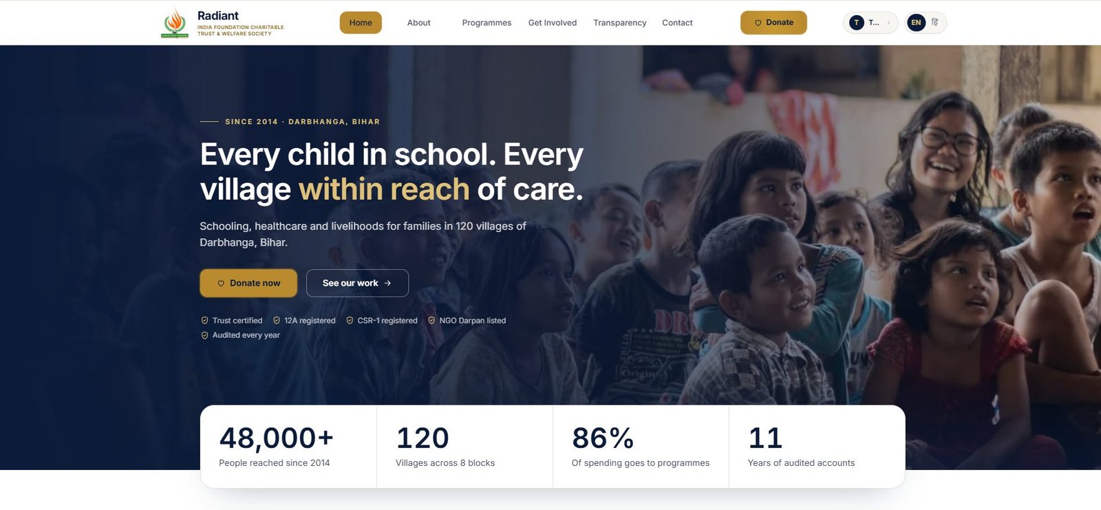 Radiant India Foundation website